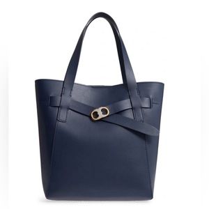NWT Tory Burch - GEMINI LEATHER large TOTE in ROYAL NAVY #45200